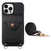 For iPhone 16 Pro Case Mirror Card Holder Litchi Texture Leather Phone Back Cover with Long Strap
