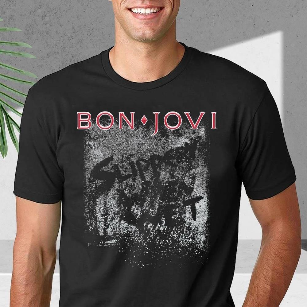 Bon Jovi Скользкая Унисекс Черная Футболка S-3XL QR3748 Унисекс Футболка