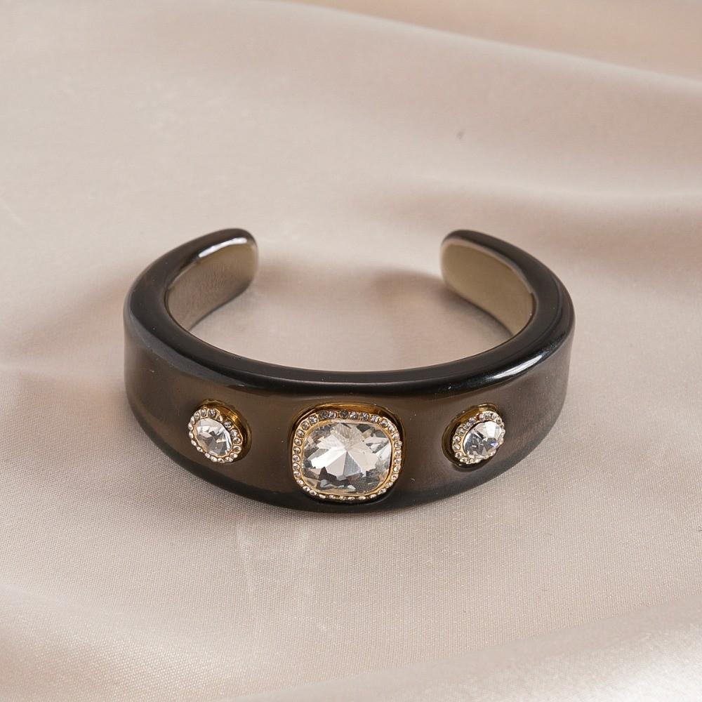 Resin Women Bracelet Crystal Bead Wide Open Bracelet Minimalist Open Hand Bracelet  Women