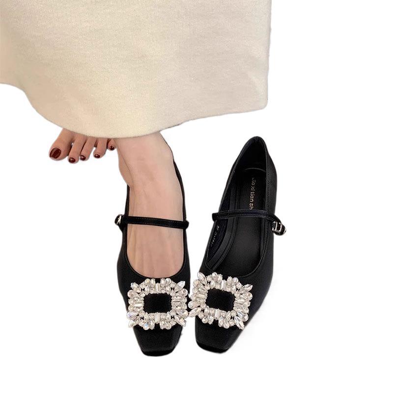 French Evening Breeze Commuter Light Mouth Silver Single Shoes Women's 2025 Spring and Autumn New Thick Heel Rhinestone Mary Jane High Heels