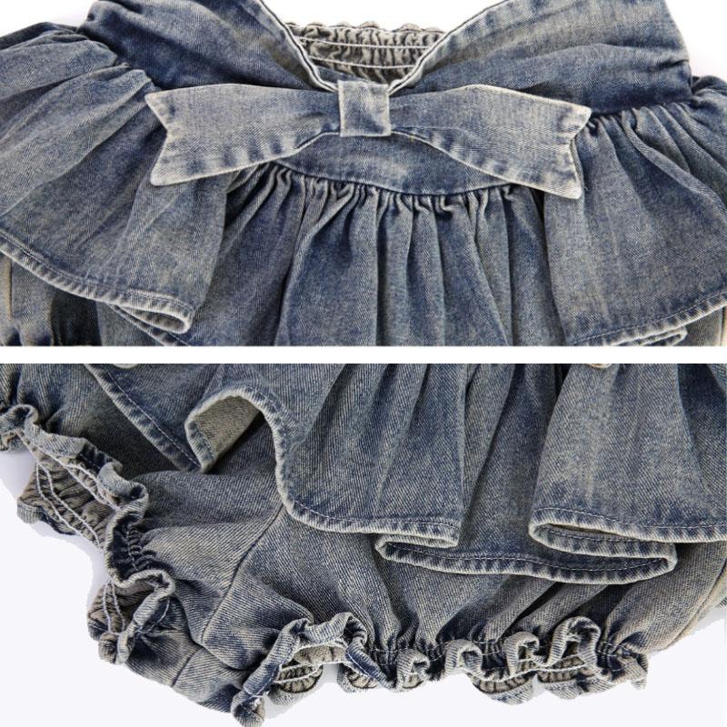 Джинсовая плиссированная юбка с бантом и тортом, американская команда поддержки, трапециевидной формы для девочек, синяя мини-юбка с высокой талией и галстуком-бабочкой, женская