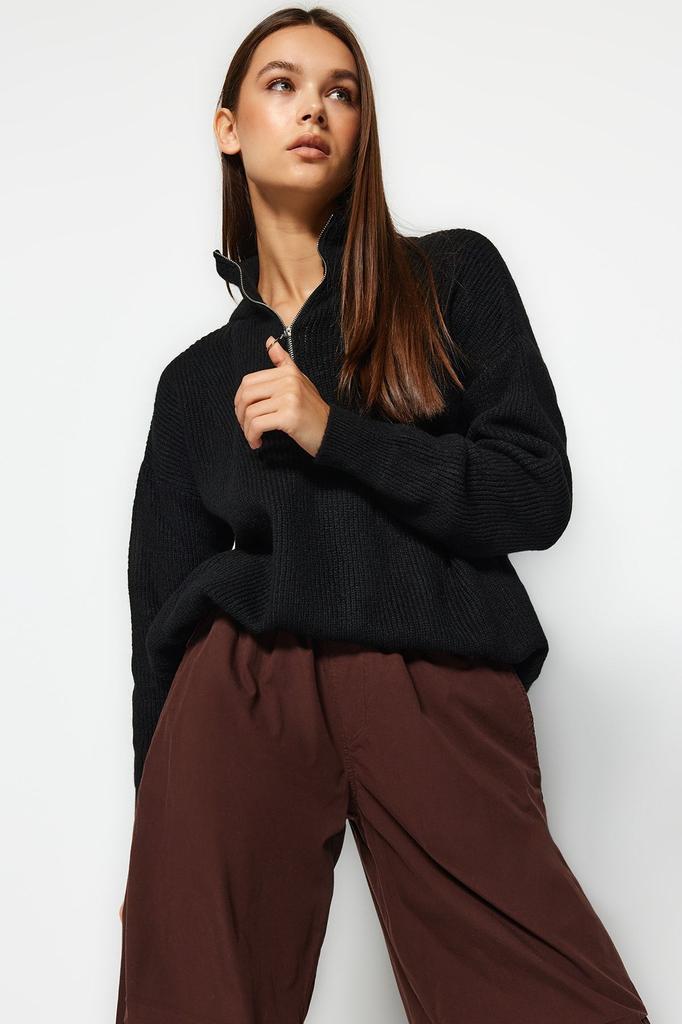 Женский свитер в элегантном стиле, зеленый мягкий текстурированный трикотаж на молнии, свитер