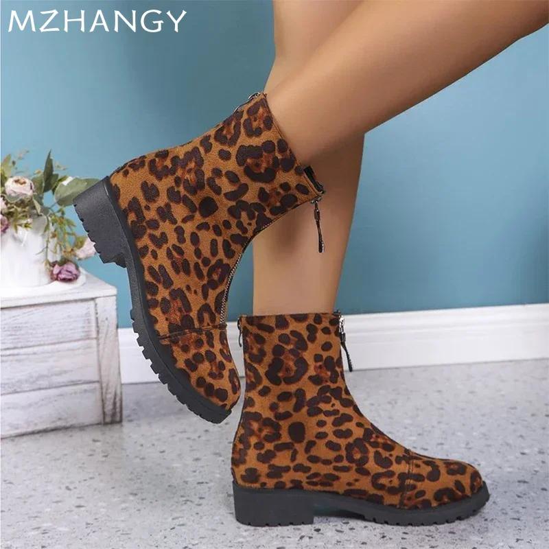 Леопардовые женские ботильоны на каблуках, зимняя новая модная обувь для ходьбы, женская мода 2024 года, зимние сапоги, элегантные женские ботинки Chelsea Botas
