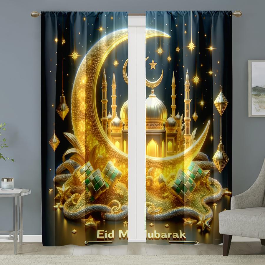 2 шт. Золоченые декоративные шторы Ид аль-Фитр, легкая роскошь в исламском стиле, для гостиной и спальни, карман для штанги