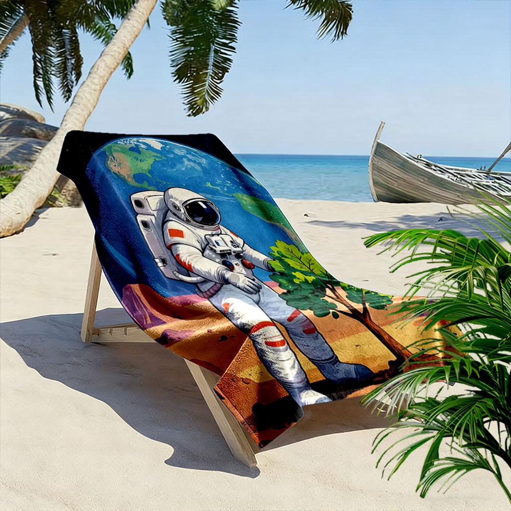 Astronaut nurturing cosmic greenery Print beach towel, quick drying, suitable for travel, outdoor sports, jogging, the beach and swimming, gift