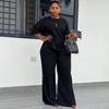 European and American Fashion Women's Clothing Black Short-sleeved Casual Top Design Split-ended Button Trousers African Foreign Style New Suit