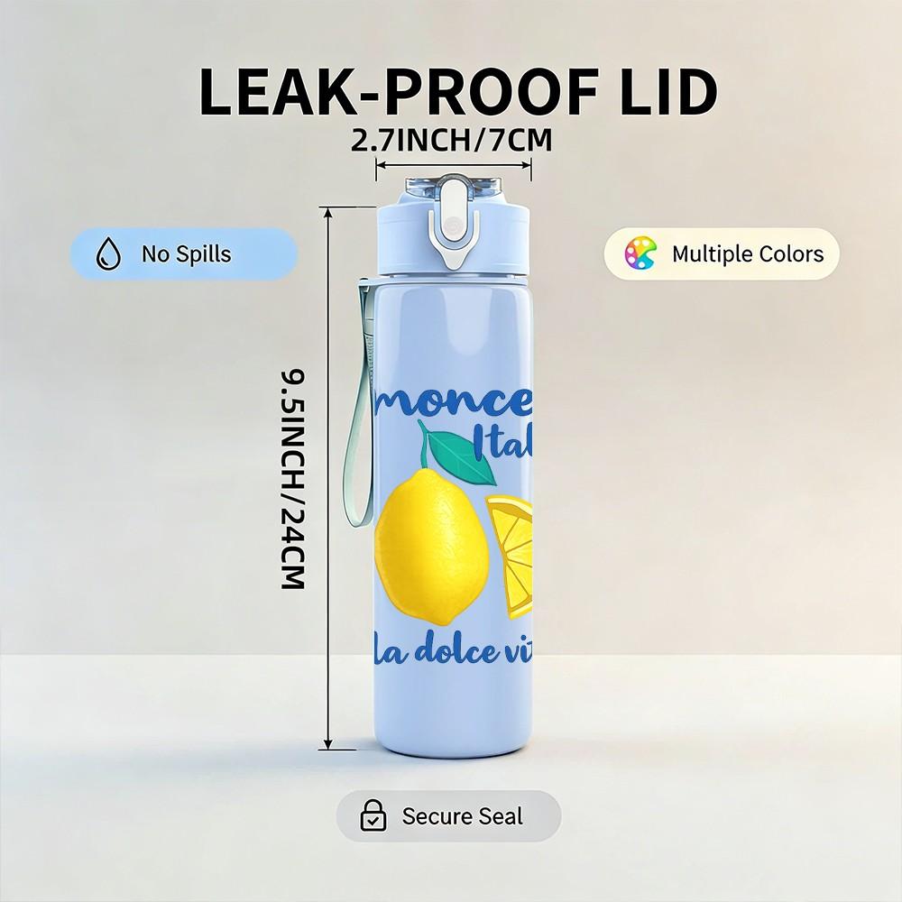 1PC Limoncello Lemon Drink Vintage Label Print 750ml Color Plastic Sports Water Bottle Leakproof Flip Straw Lid Suitable for Sports Office Home Use