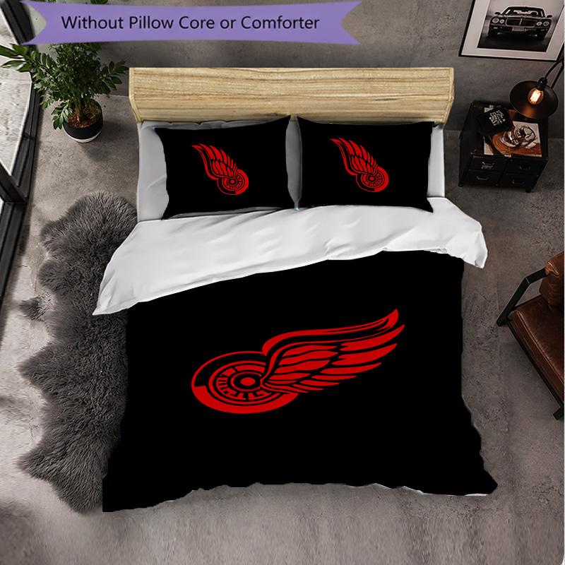 Detroit Red Wings Pattern Microfiber 3Pcs Bedding Set Decor Duvet Cover Set For Bedroom Home Use