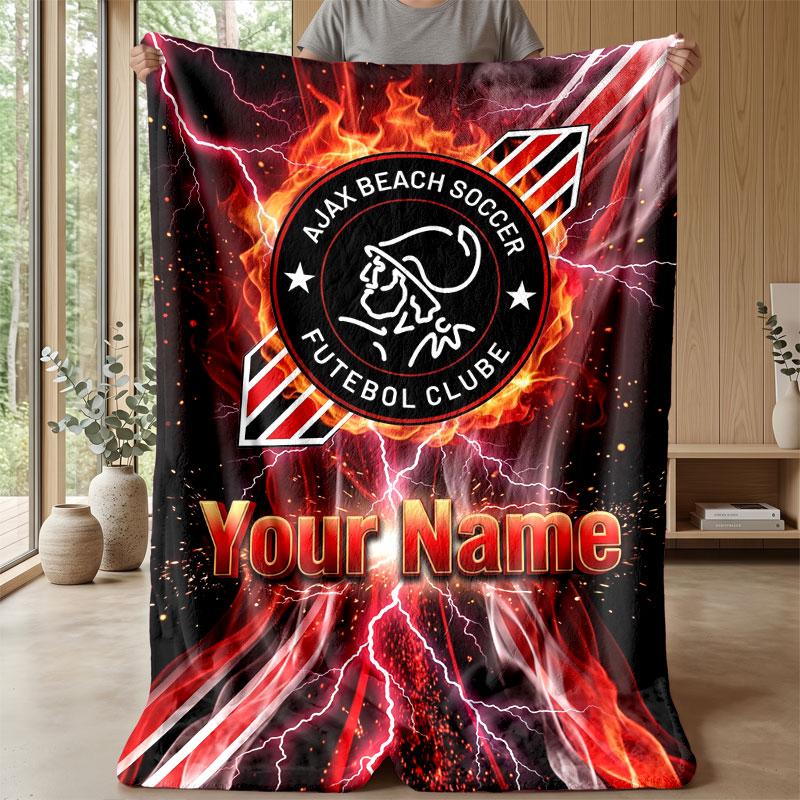Ajax Amsterdam Custom Name Text Flannel Blanket Soccer Logo Personalized Fleece Throw Blanket Special Gift For Sofa Bedroom Home