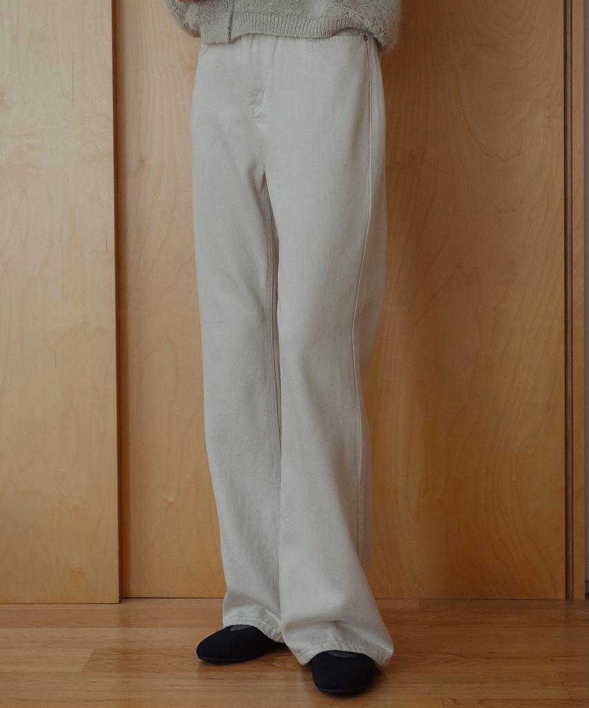 LAMINEZ Semi-Bootcut Cotton Pants - Cream