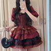 Original Design Gothic Red Lolita Strapless Dress Set High Waist Slim Skinny Bow Top and Skirt Set Three-piece Set Summer Dress