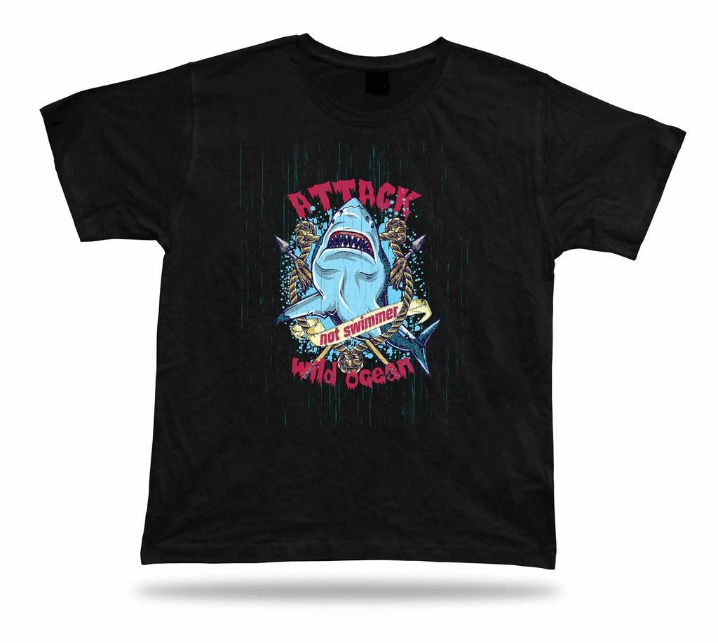 Shark Attack Wild Ocean Moder New Idea Apparel T Shirt Design Birthday Gift Tee
