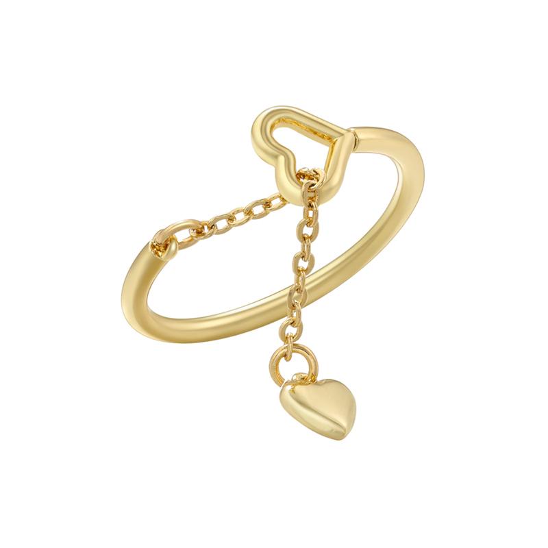 ZHUKOU Simple Heart Finger Chain Rings Pull Adjustment Finger rings for women Tassel charms chains rings VJ471