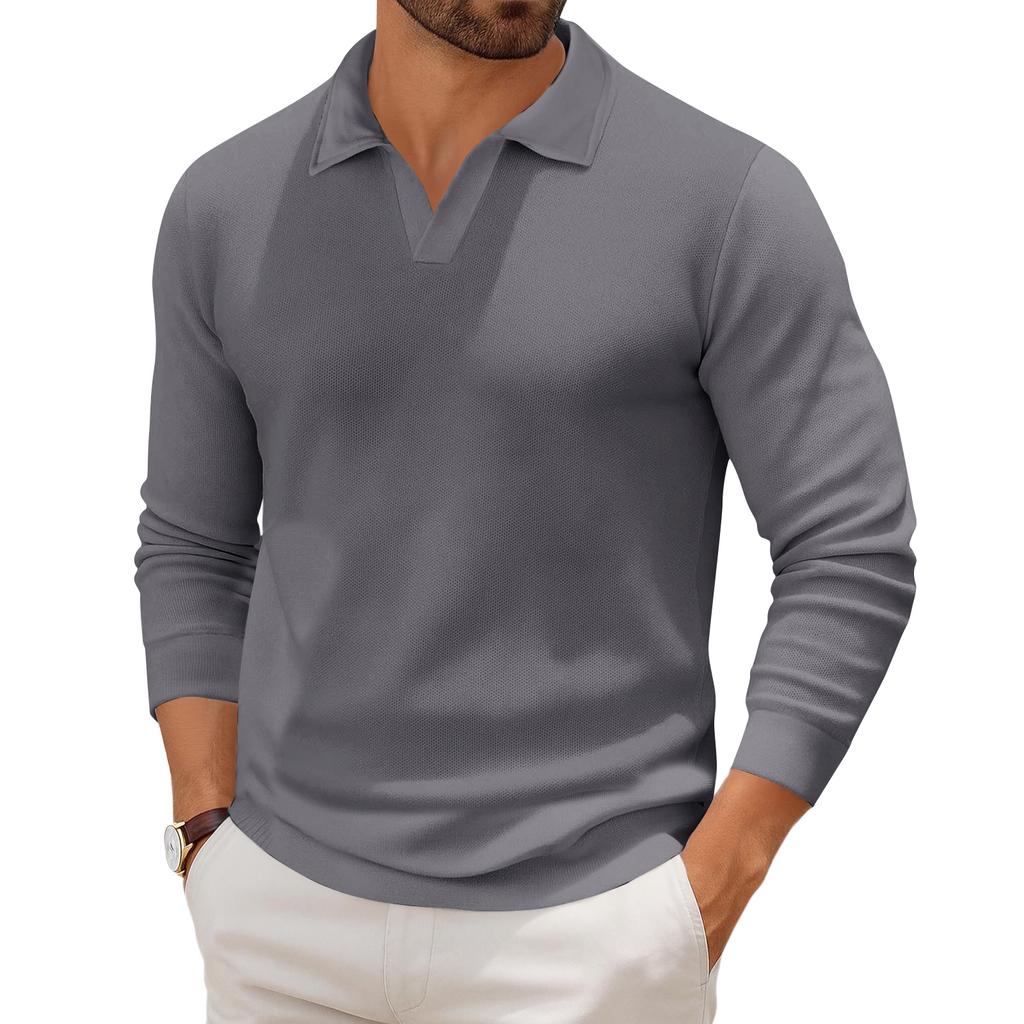 Men's Casual Collared Long-Sleeve Knit Base Layer Top