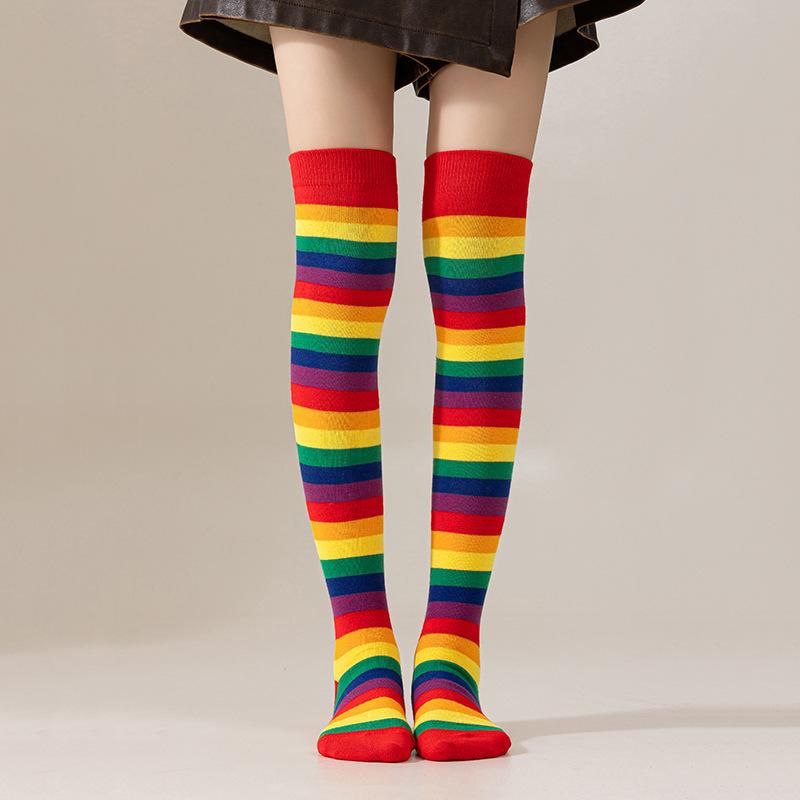 European and American Rainbow Striped Socks Children's Party Performance Halloween Cosplay Long Leg Over Knee Socks