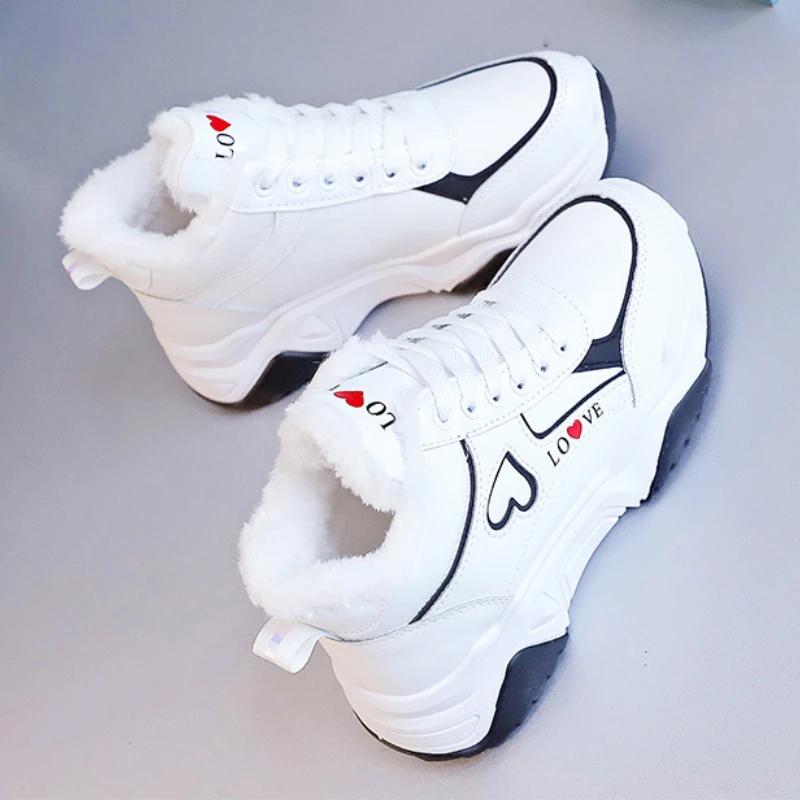 Зимние женские высокие кроссовки New Love Woman Plush Velvet Теплые повседневные туфли Женская спортивная обувь на платформе Zapatillas Mujer