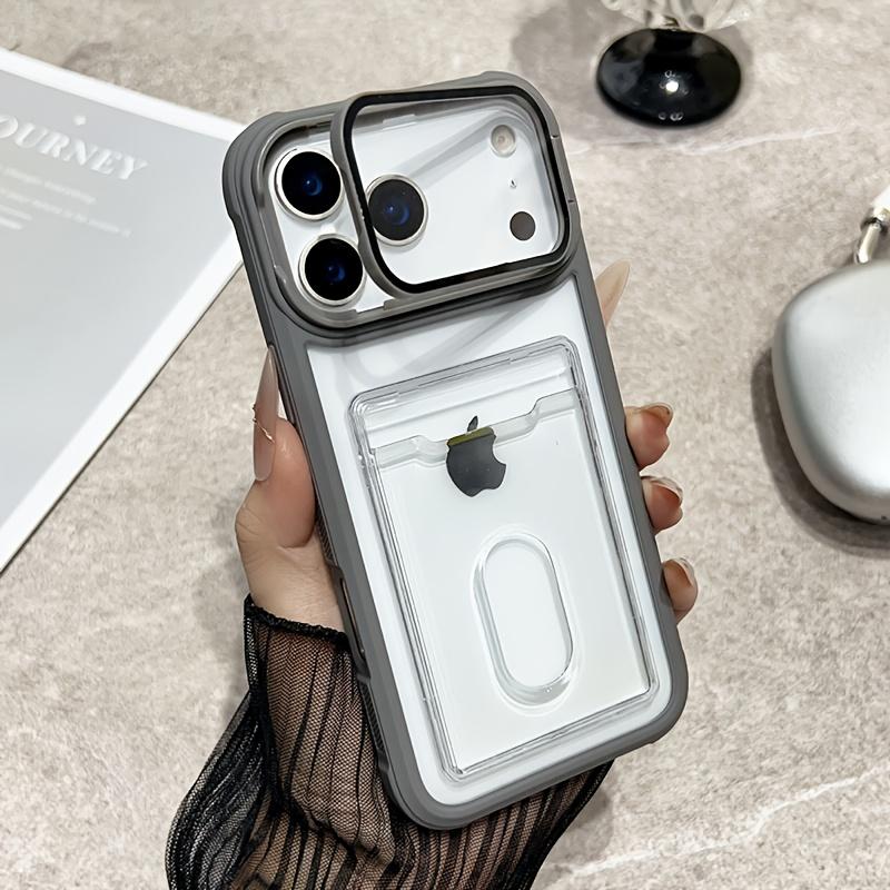 Роскошный Кошелек-Кардхолдер с Слотами Прозрачный Чехол для iPhone 17 Air 16 15 14 13 12 11 Pro Max Складная Подставка-Держатель для Линз Ударопрочный Чехол