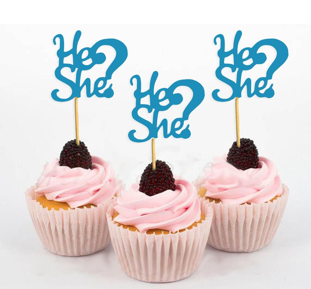 Darling Souvenir He She Раскрытие пола Baby Shower Toppers для кексов Десертные украшения - Pack Of