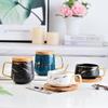 Nordic Ceramic Coffee Mug with Marble Pattern and Lid Spoon Set - Creative Household Cup and Saucer for Breakfast