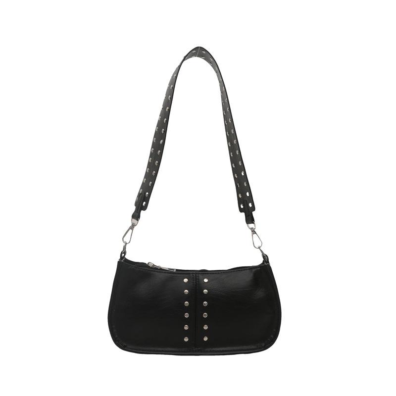 Повседневная женская простая сумка 2024 года, новая осенняя ретро-мода, заклепки, простая широкополосная сумка на одно плечо с косым ремешком, маленькая квадратная сумка