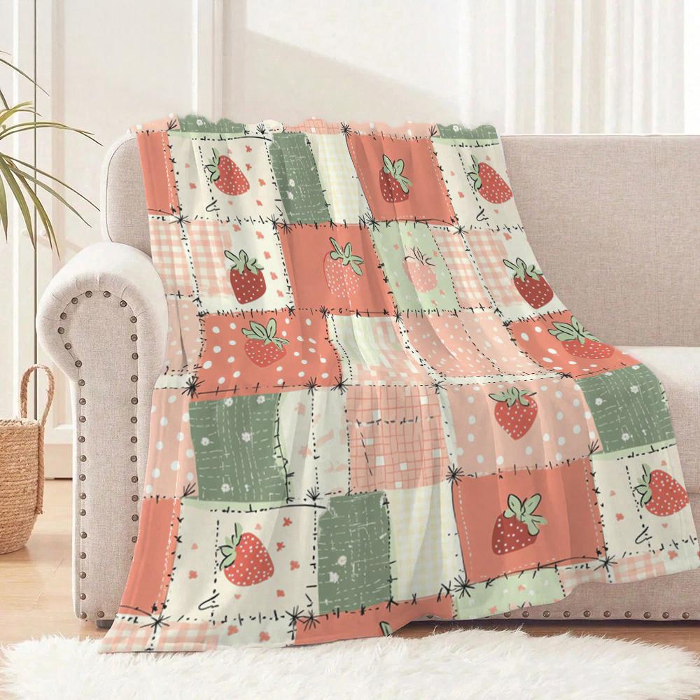 Strawberry Pattern Blanket, Perfect for Creating a Cozy Home Atmosphere. It'S an Ideal Gift Choice for Valentine'S Day, Mother'S Day, Thanksgiving, An