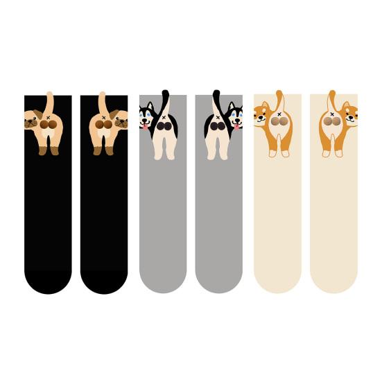 Женские милые носки с собачками с 3D пушистыми помпонами, смешные новинки с принтом животных, хлопковые носки средней длины для женщин, девушек, любителей собак