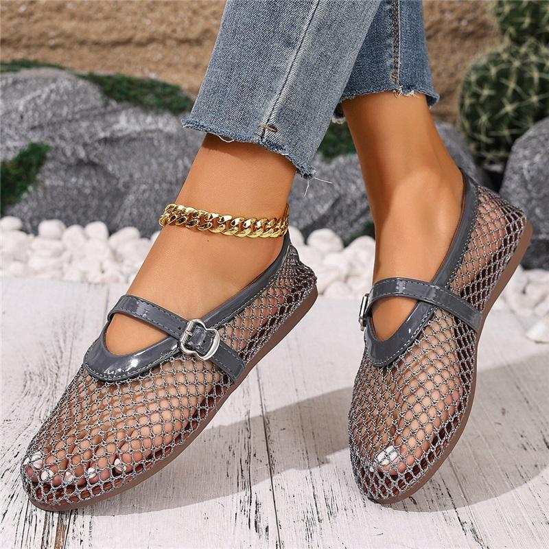 Soft Sole Breathable Mesh Flat Bottom Hollow Mesh Shoes Mary Jane Single Shoe