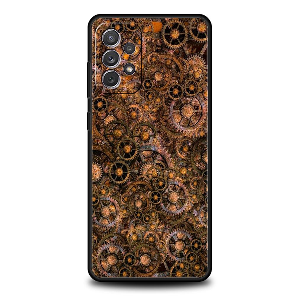 Чехол для телефона Samsung Galaxy A55 A53 A52 A52S A51 A41 A35 A32 A25 A23 A15 A13 A71 A72 5G Мягкий ТПУ корпус Механический узор с шестеренками