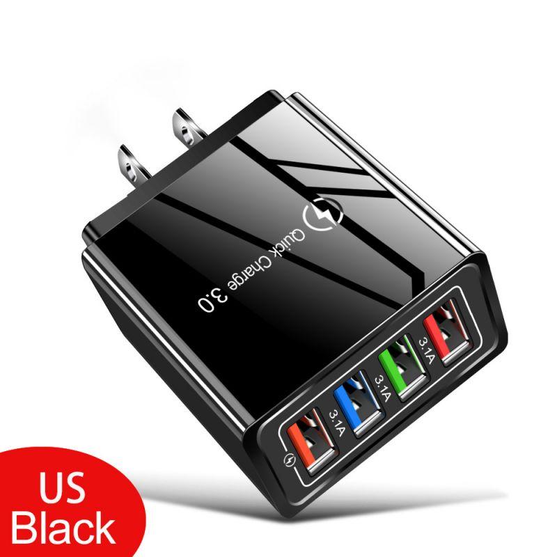 4-портовое USB-зарядное устройство Quick Charge 3.0 Вилка ЕС/США Настенное зарядное устройство для iPhone Samsung Xiaomi OPPO USB Быстрая зарядка Зарядное устройство для телефона