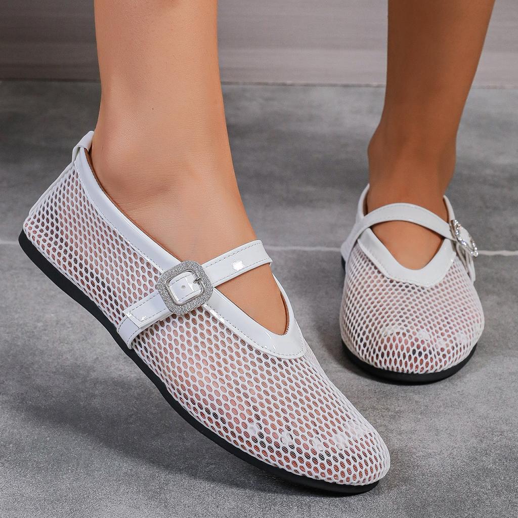 Large Size Mesh Casual Sandals Women Summer Mesh Breathable One Buckle Flat Sandals