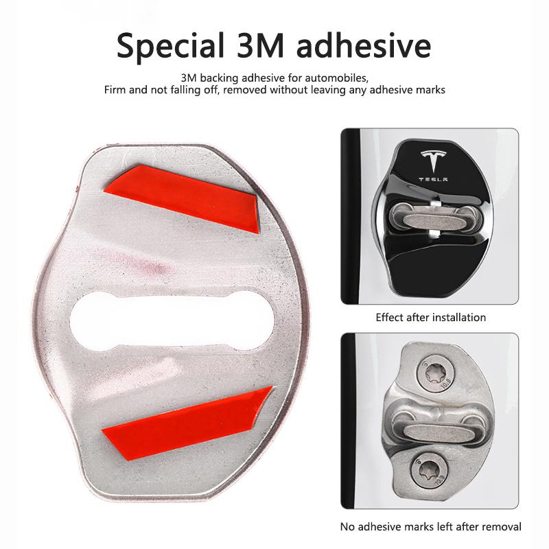 IASD9 4PCS Car Door Lock Protective Covers Stainless Steel Door Lock Cover For Tesla Model Y Model 3 2017-2023 / MODEL3 Highland 2024