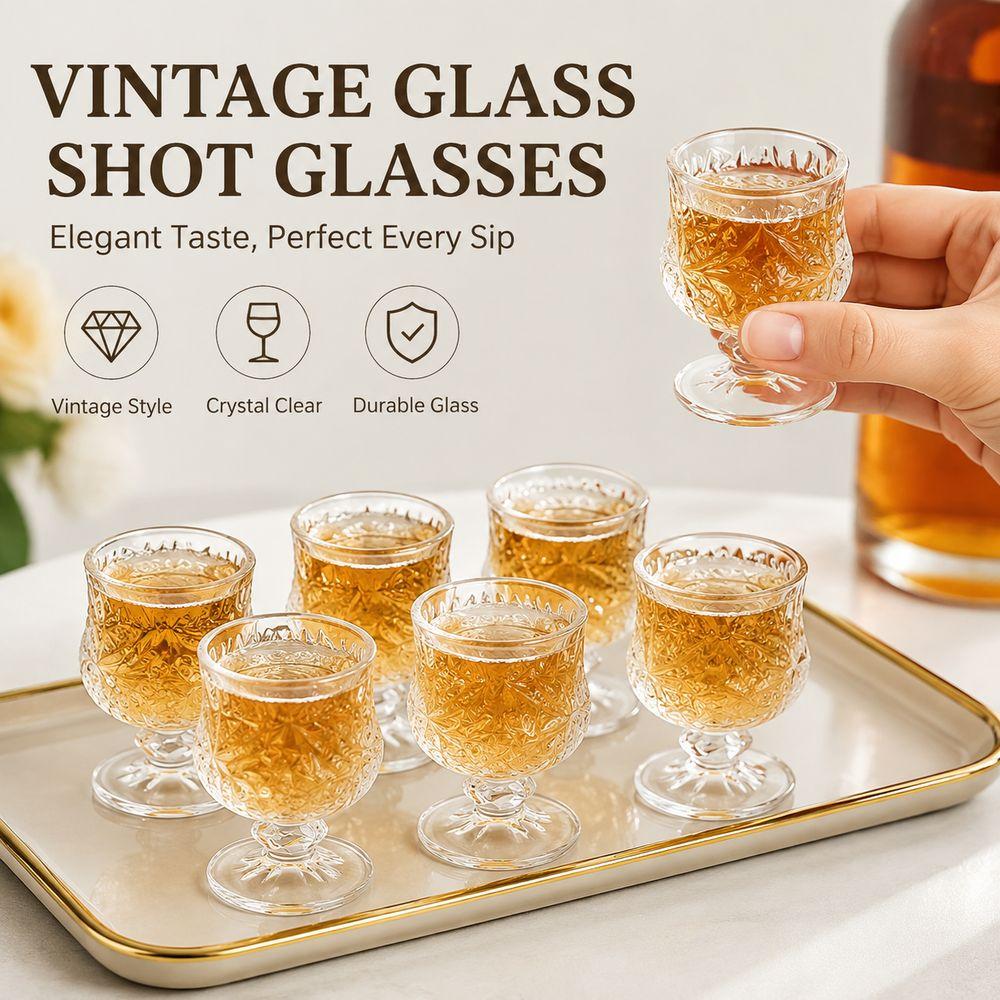 6Pcs 50ML Stemmed Shot Glasses Transparent Mini Liquor Cups New Glass Shot Glasses Home Bar