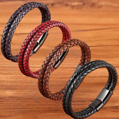 19/21/23 см мужской кожаный веревочный браслет винтажные ручные парные украшения черный коричневый красный синий стильные повседневные браслеты для мужчин