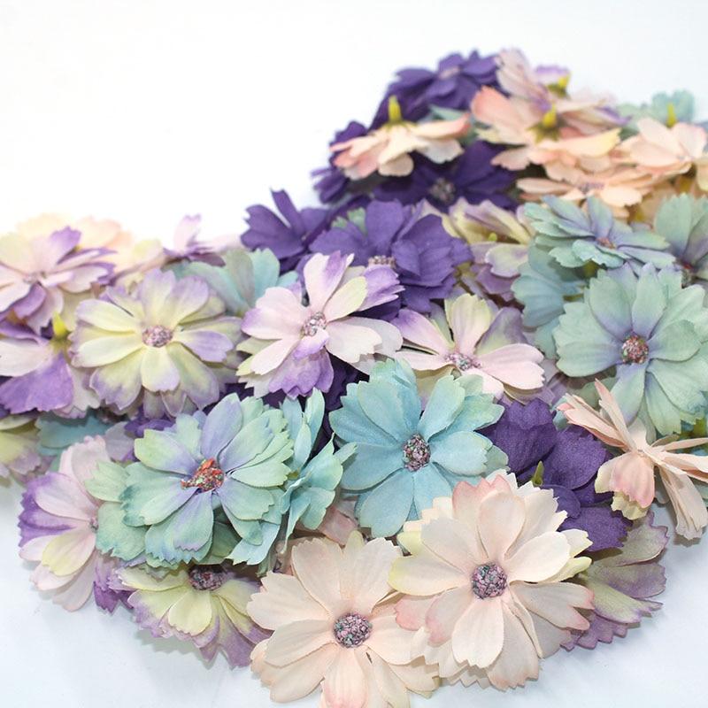 50 шт. 4,5 см мини шелковый цветок ромашки голова искусственный цветок украшение свадебное украшение дома