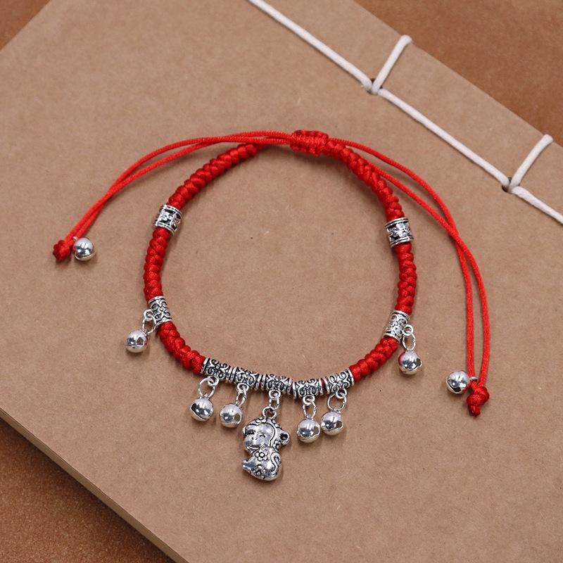 New 12 Zodiac Red Rope Bell Anklet Retro Silver Simple Natal Antique Women's Accessories