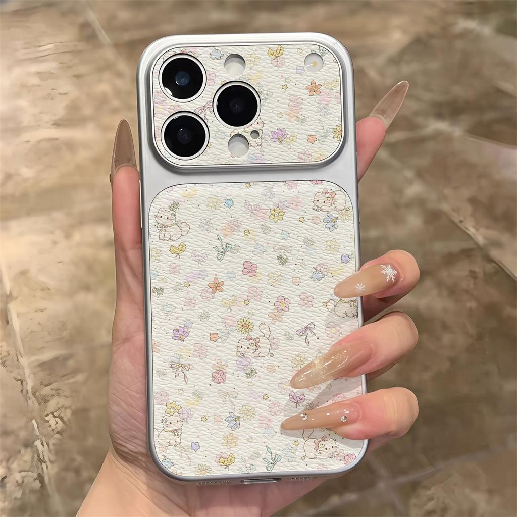 Цветочный котенок подходит для чехла для мобильного телефона iPhone17promax Apple 16pro новый 15pro нишевый 14 кожаный узор