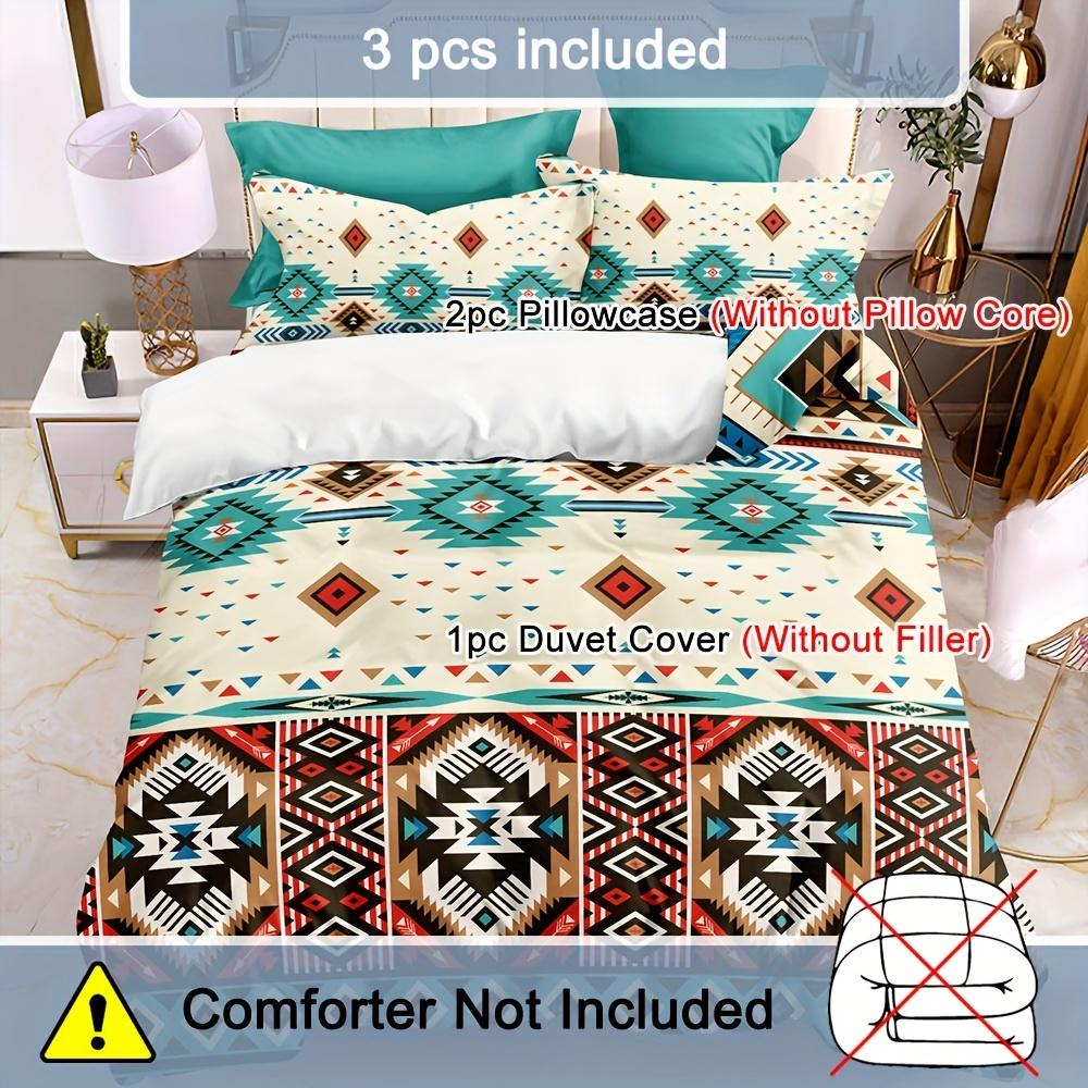 Boho-Chic 3pcs Duvet Cover Set - Breathable Soft Polyester with Zip Closure - Includes 1 Duvet Cover & 2 Pillowcases (No Insert)