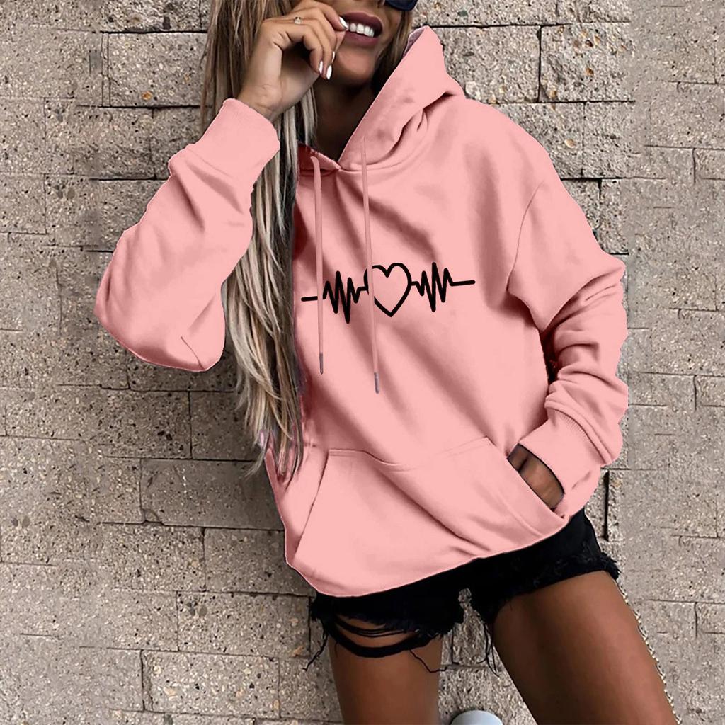 Women's Fashion Casual Fun Print Hooded Sweatshirt Loose Sports Tops Pullover