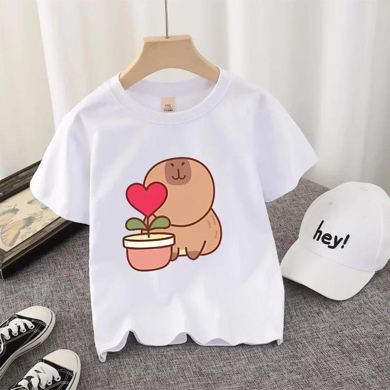 Capybara Kawaii Cartoon Print T-shirt for Boys And Girls Streetwear Casual Child's Shirt Cute Vogue Kids' Birthday Gift