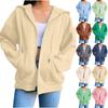 Women's Fashion Casual Solid Color Sweatshirt Autumn/Winter Long Sleeve Pocket Cardigan Jacket Zipper Hoodie Coat
