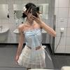 Дизайн грибной край шнуровка бандо женская одежда лето нишевый уменьшающий возраст талия и тонкий без рукавов чистый желанный топ