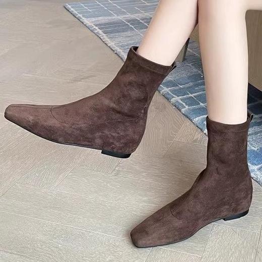 Ботильоны на плоской подошве, замшевые теплые высокие сапоги с квадратным носком, женская обувь, зимняя брендовая повседневная обувь 2025 года, трендовые зимние сапоги на низком каблуке Mujer Zapatos