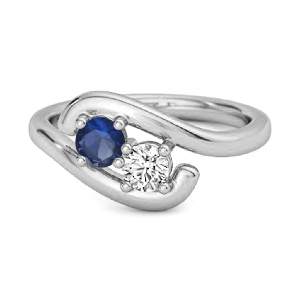 Blue Sapphire Stackable Dual Stone Ring - 925 Sterling Silver