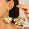 Ginkgo Leaf Textured Earrings with Ear Hooks - Bold and Fashionable for Women