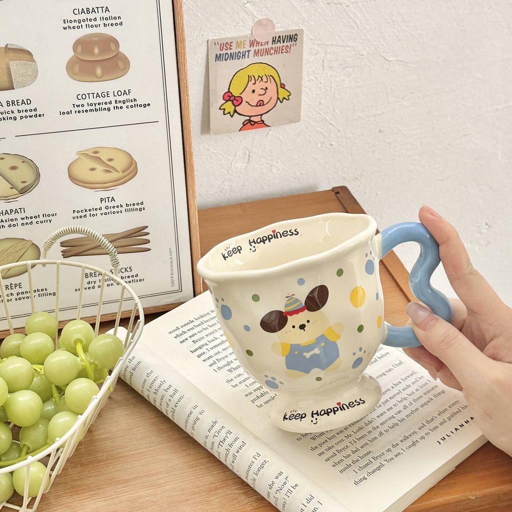 Милый кролик в горошек Креативная мультяшная керамическая кружка высокой ценности с крышкой и ложкой Подарок на день рождения для девочек