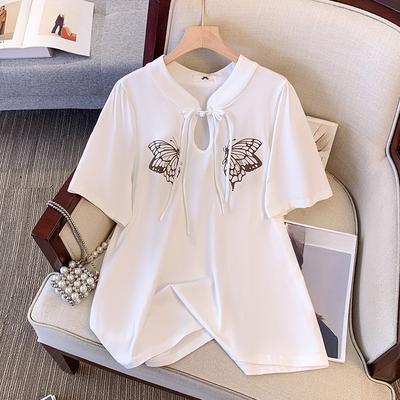 Футболка большого размера для женщин с короткими рукавами и застежкой на пуговицы для легкого и свободного летнего стиля