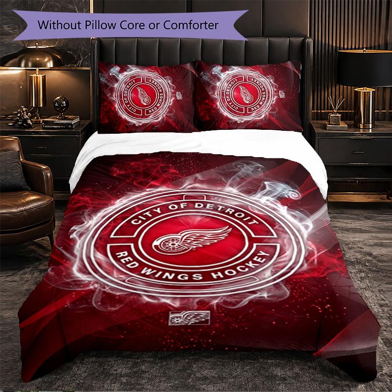 Detroit Red Wings Pattern Microfiber 3Pcs Bedding Set Decor Duvet Cover Set For Bedroom Home Use