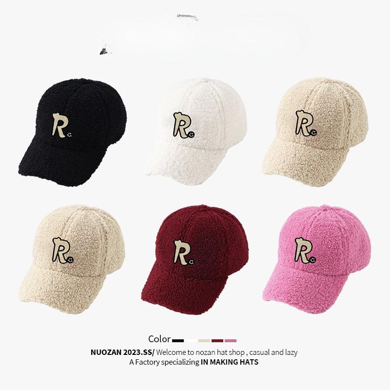 Шляпа Женская Осенне-зимняя Буква R Пара Универсальная Защита от холода Бейсболка Овечий вельвет Толстая Теплая Широкополая Кепка с козырьком для Мужчин