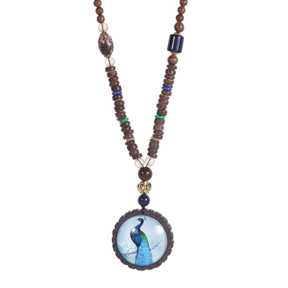 Boho Party Handmade Lucky Gift Buddhist Horn Fish Pendant Mala Wood Bead Nepal Necklace