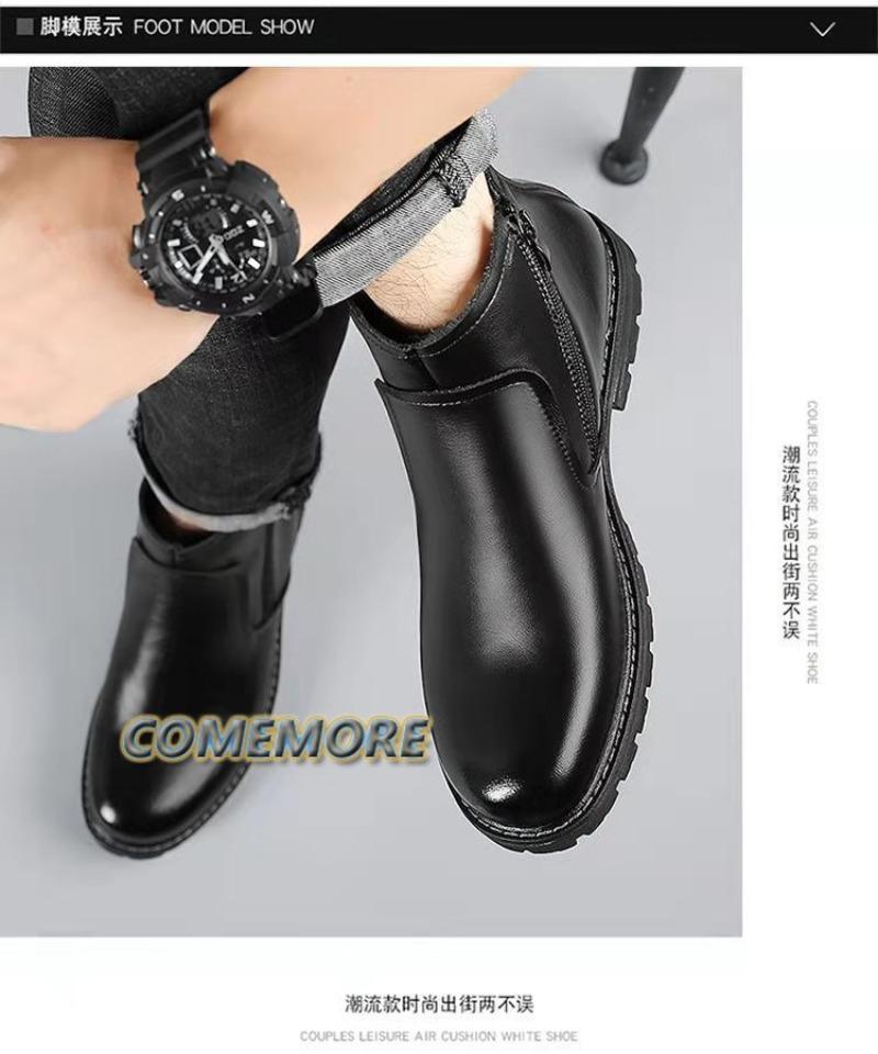 Мужские осенне-зимние ретро-британские кожаные ботинки, теплые коричневые мужские деловые туфли, повседневные высокие туфли, короткие ботинки с круглым носком